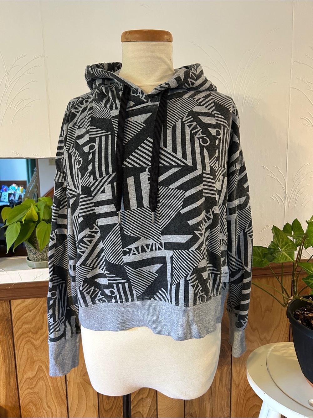 Calvin Klein Black & Light Gray Geometric Logo Hoodie